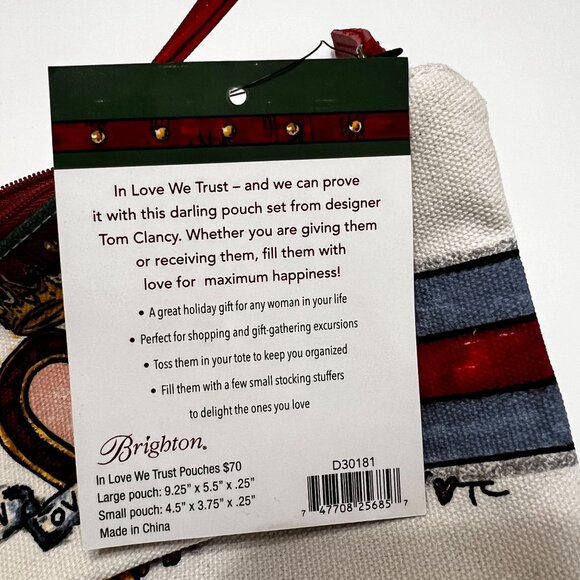 NWT Brighton In Love We Trust Heart Pouch Set Canvas Leather Zipper Bags - Picture 13 of 13